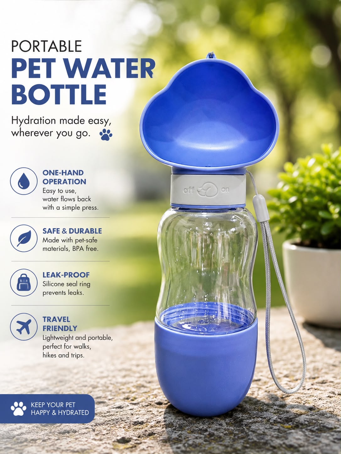 Anti-Spill Portable Pet Water Bottle & Feeding Bowl