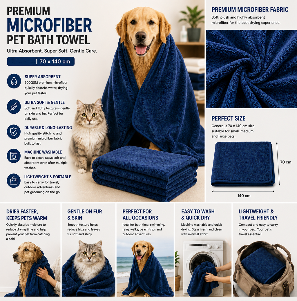 (OFF WHITE) Quick Dry Microfiber Pet Bath Towel