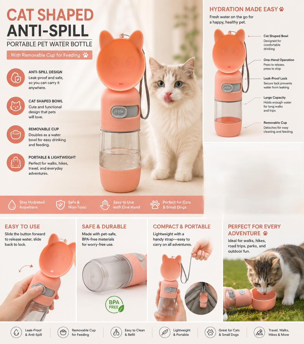 Cat Shaped Anti-Spill Portable Pet Water Bottle
