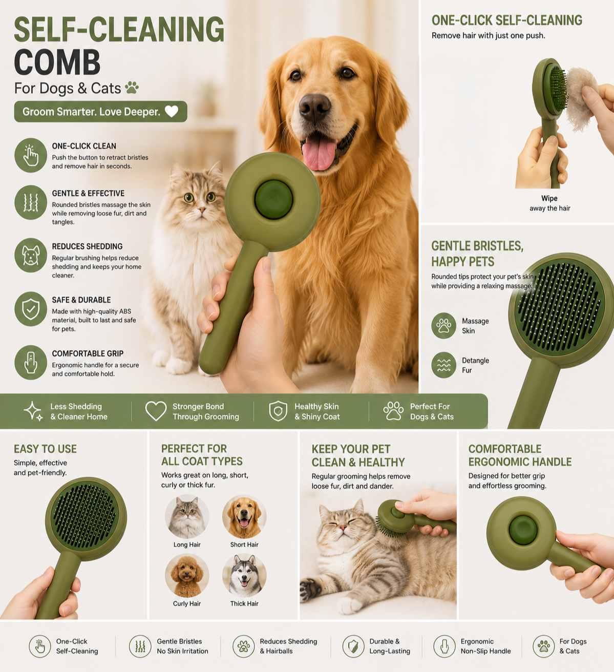 Self-Cleaning Comb For Dogs and Cats