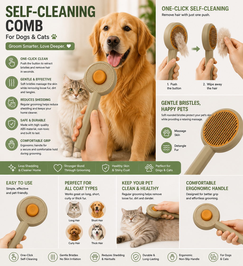 Self-Cleaning Comb For Dogs and Cats