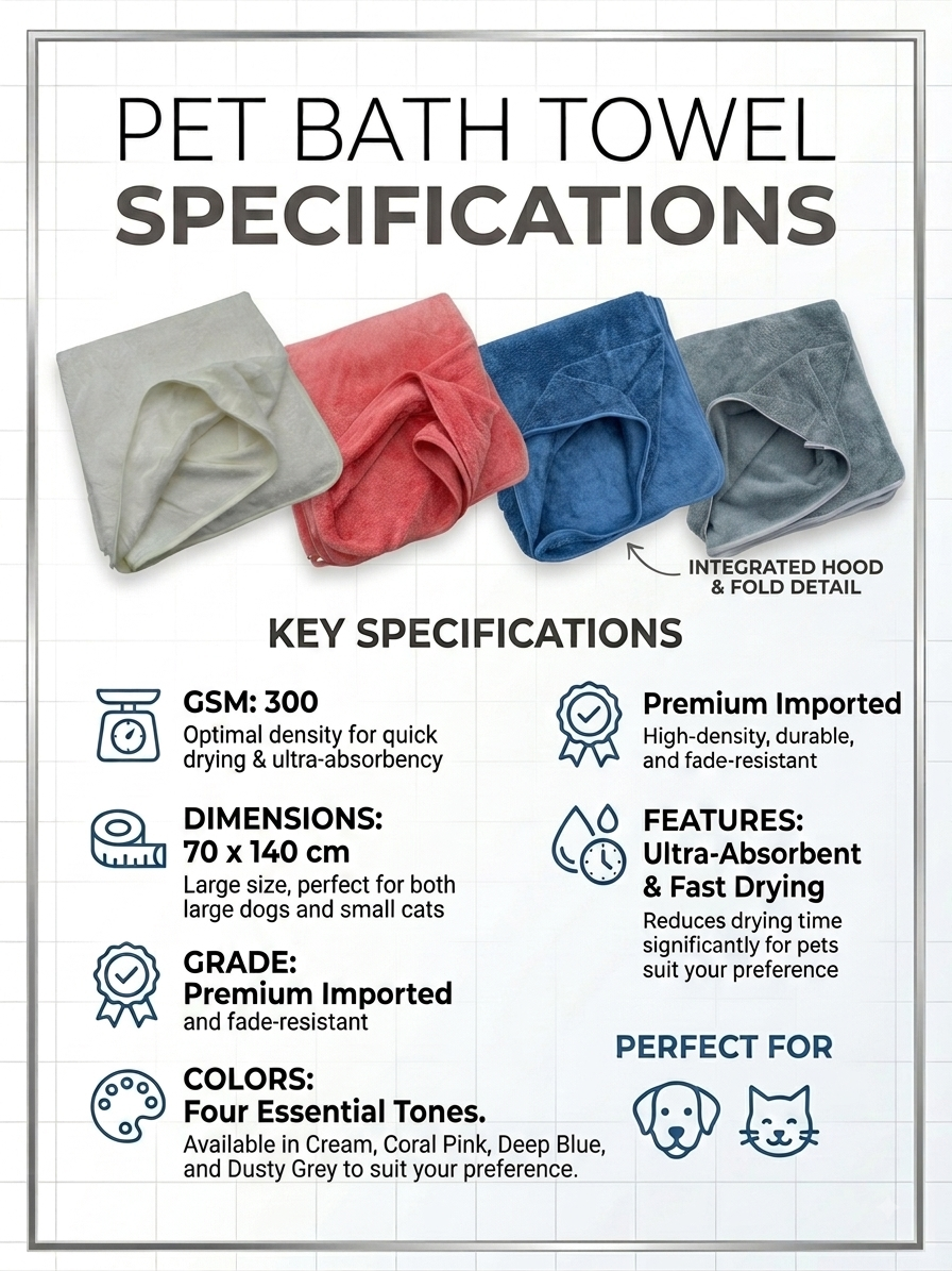 (GREY) Quick Dry Microfiber Pet Bath Towel