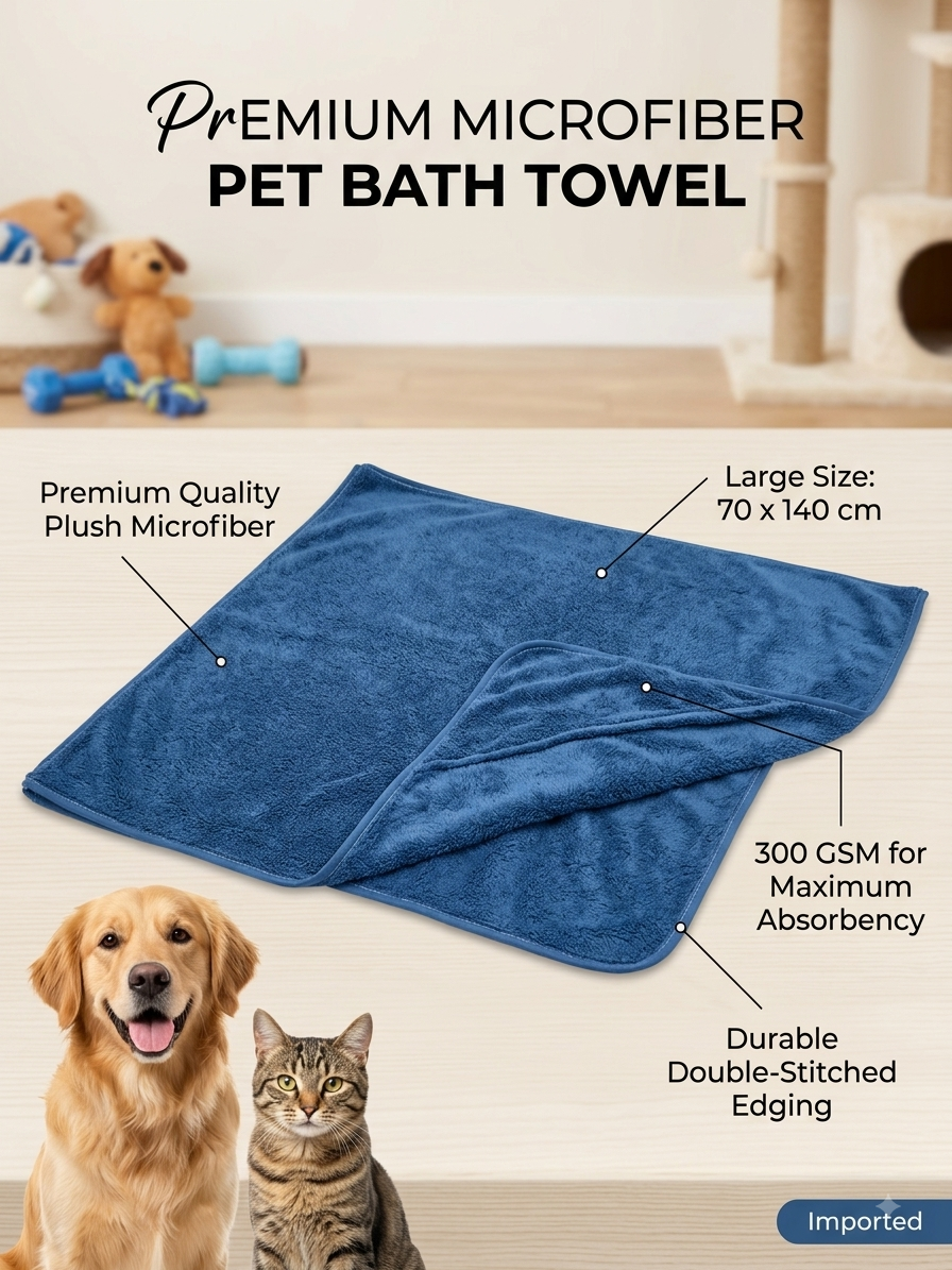 (BLUE) Quick Dry Microfiber Pet Bath Towel