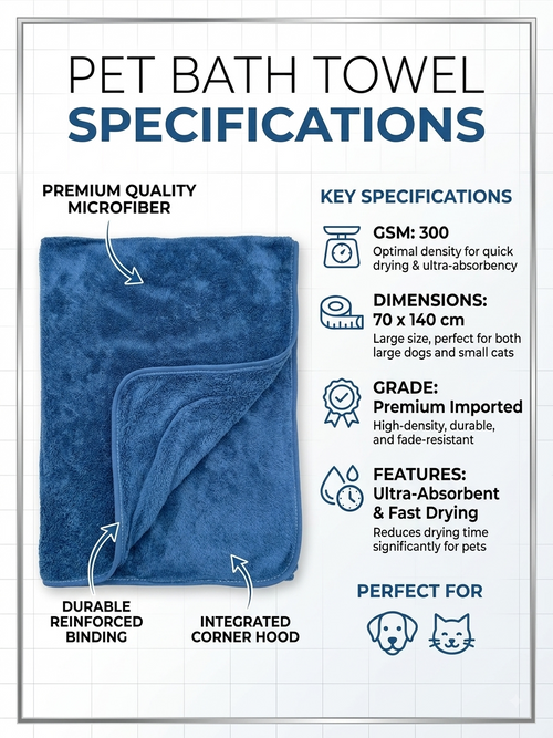 (BLUE) Quick Dry Microfiber Pet Bath Towel