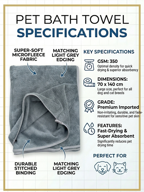 (GREY) Quick Dry Microfiber Pet Bath Towel