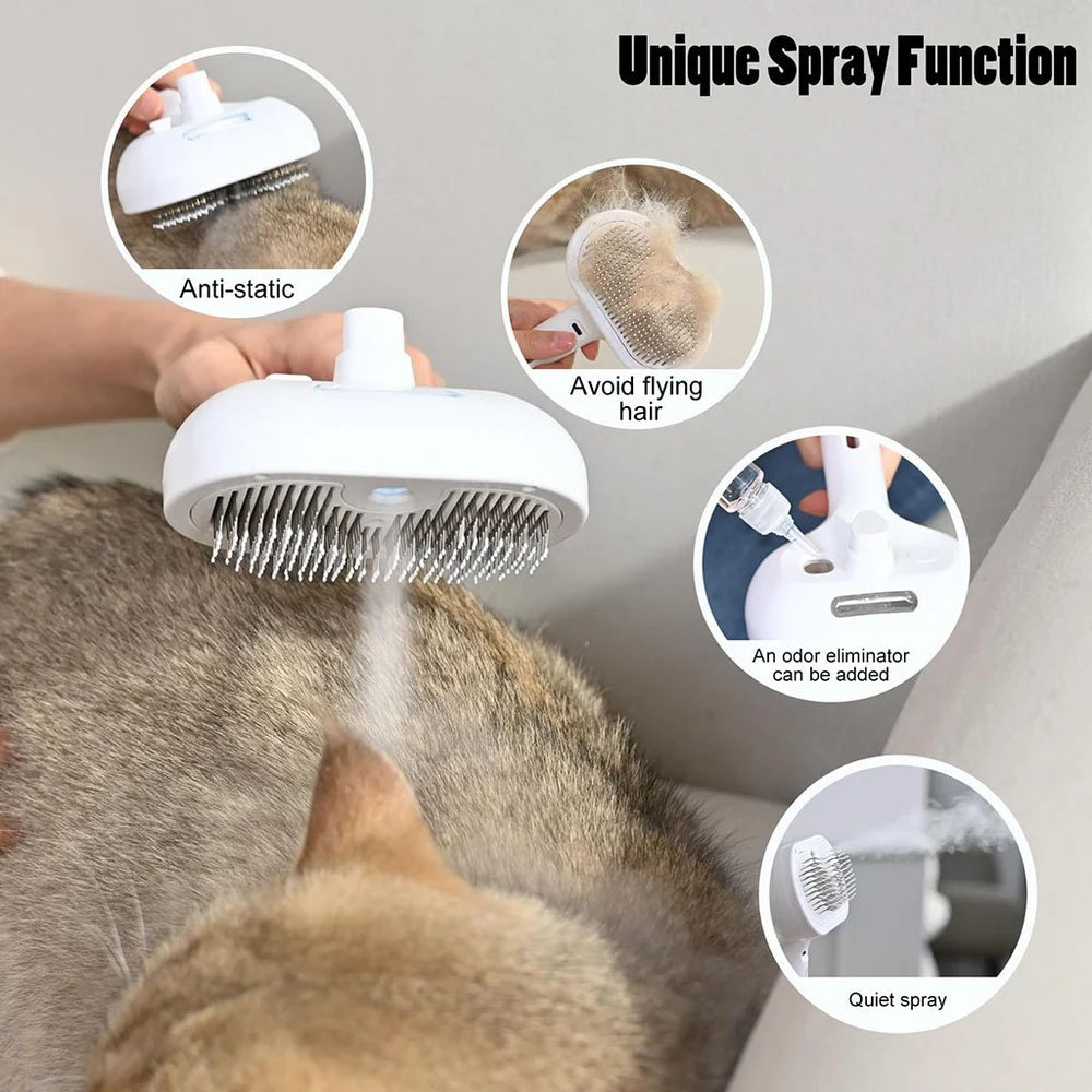 3-in-1 Luxury Stainless Steel Pet Grooming Steam Brush